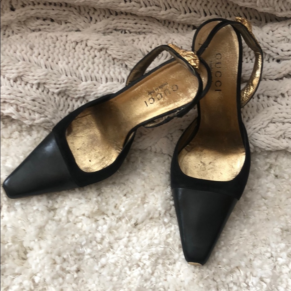 Gucci strap heals with new soles 3 inch heel.